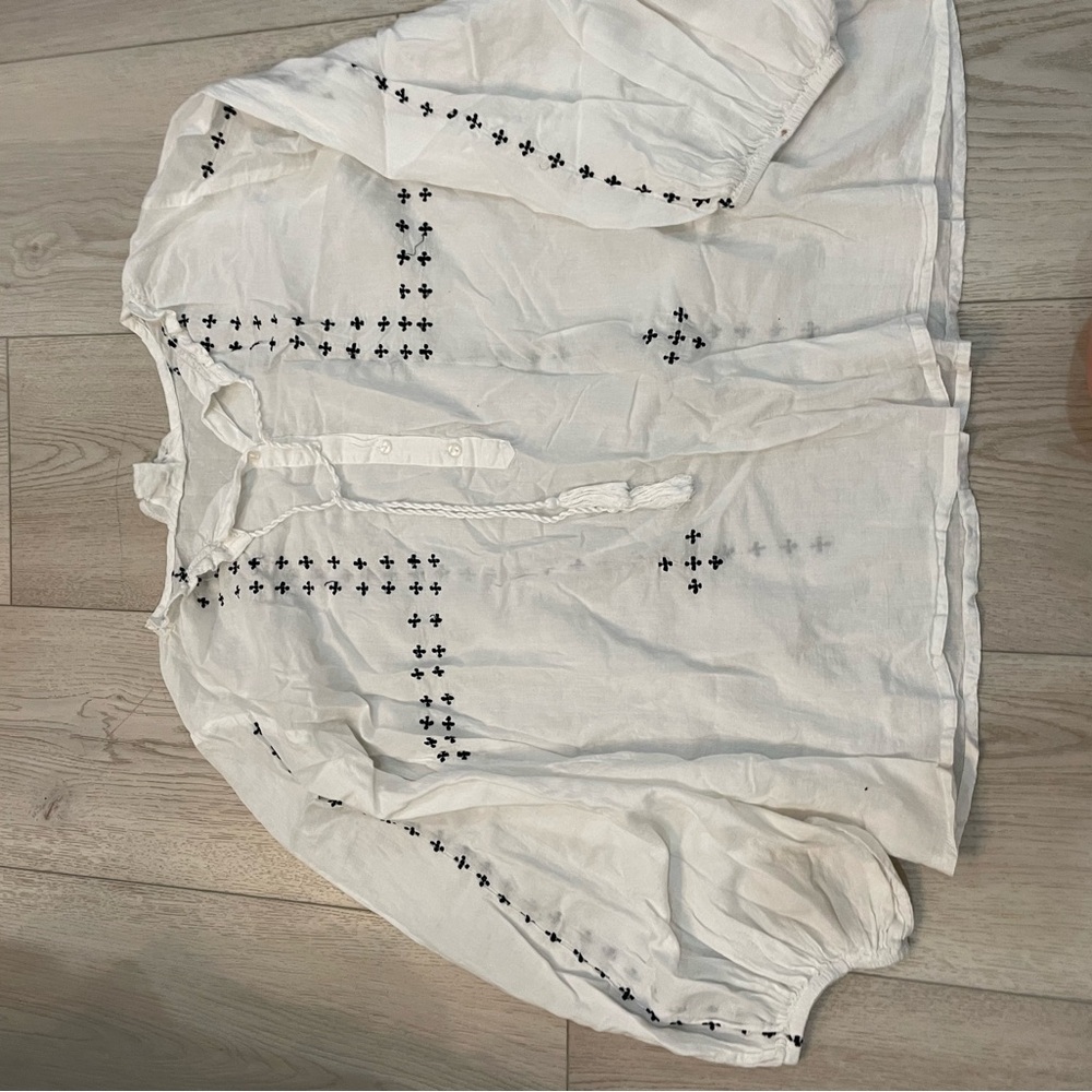 White Blouse with Black Embroidery